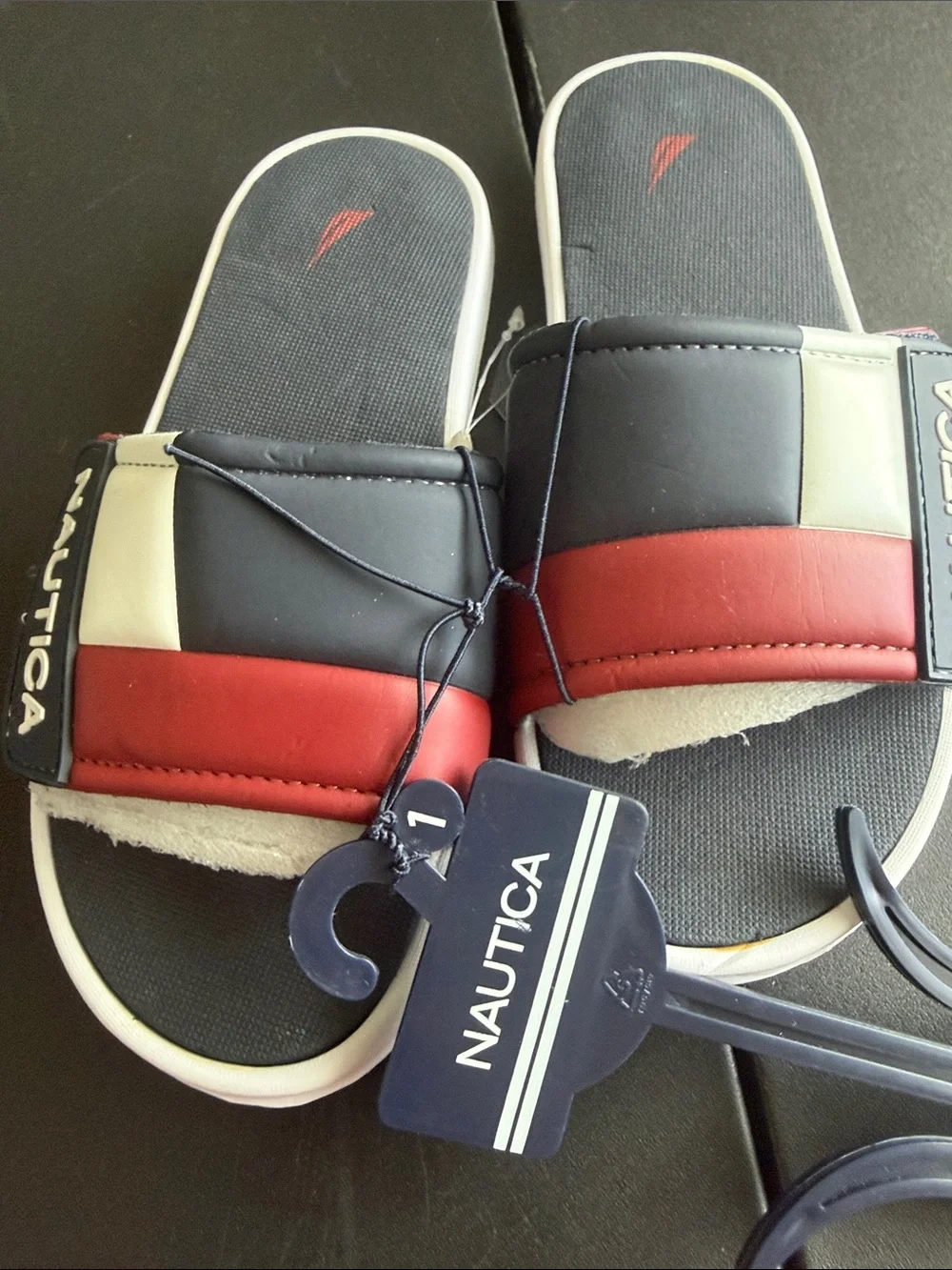 Nautica kids Navy Red White Colorblock Slides